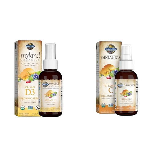 [BRSRAY33CMIBGDT4] Garden of Life Organic Vegan Vitamin D3 1000 IU Liquid Spray with Vitamin C and Omegas, Immune and Skin Health Support