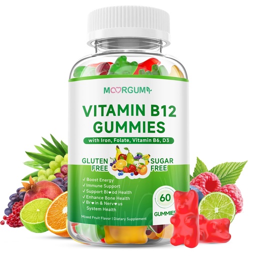 [BRSREBARAACAGYA4] 1 Pack Methyl B-12 3000mcg Gummies for Kids & Adults, Vitamin B12 (Methylcobalamin) with Vitamin B6, Folate & D3, Supports Energy, Metabolism & Immune Wellness, 60 Count