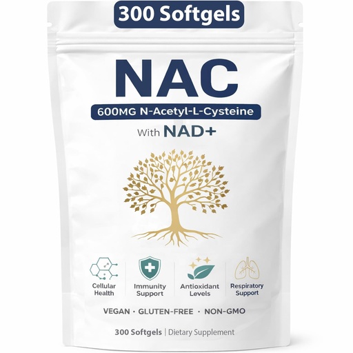 [BRSRGFQRDEHG2YDF] The Standard Lab NAC 600mg & NAD Daily Complex, Organic NAC Supplement N-Acetyl Cysteine Capsules with NAD+ for Cellular & Lung Health, Antioxidant Levels and Immune Support, Non-GMO, 300 Softgels