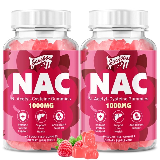 [BRSRABIRAACQE33H] 2 Pack NAC Gummies Sugar-Free, N-Acetyl Cysteine NAC Supplement 1000mg for Antioxidants, Immune Support, Non-GMO, Gluten-Free, Vegan – Raspberry Flavor, 120 Gummies