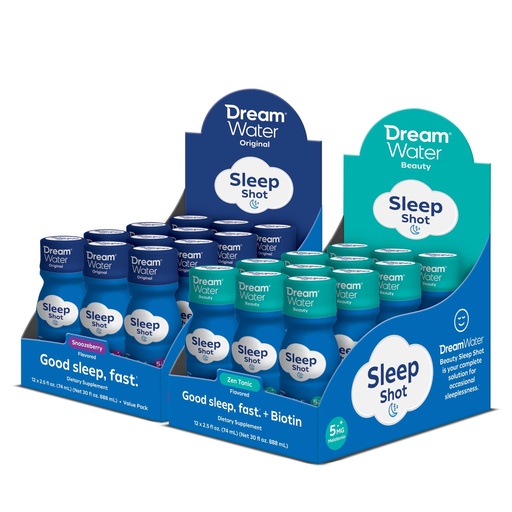 [BRSREEL2OAIAEG3X] Dream Water Sleep Aid Supplement Drink; Melatonin 5mg, GABA, 5-HTP; 2.5 oz Sleep Water, Snoozeberry + Beauty Zen Tonic, 24-Pack