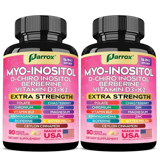 [BRSREFQDO4MGG23F] Myo-Inositol Supplement with D-Chiro Inositol, DIM, Berberine, Vitamin D3 + K2, Methylated B12, Chromium, Ceylon Cinnamon, Zinc, Ashwagandha, Chasteberry, Magnesium, Bioperine, Bitter Melon (2 Pack)