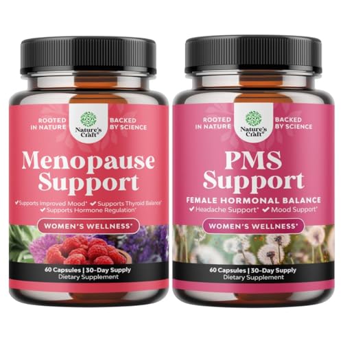 [BRSRECYYDJ5QEFDD] Bundle of Complete Herbal Menopause Supplement for for Night Sweats Hot Flashes & Mood Swings and PMS Support Supplement for Women - DIM Chasteberry Black Cohosh & Ashwagandha for Period Cramps Ease