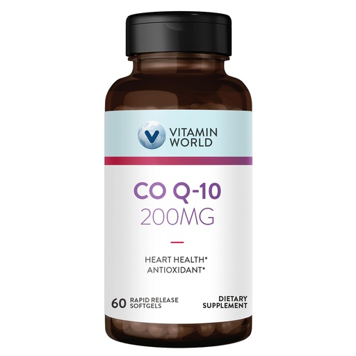 [BRSWGZI5PMCWC33F] Vitamin World CoQ10 200 mg Softgels, Coenzyme Q10 Supplements for Antioxidant Support, Heart Health & Energy Production, Gluten Free, 60 Rapid Release Softgels