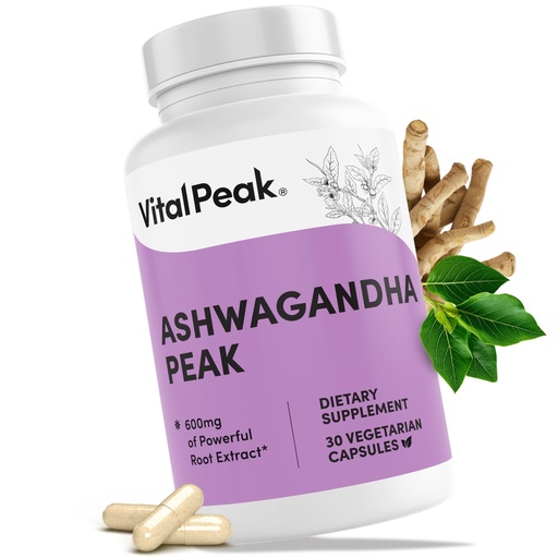 [BRSREHTROBYBUFD6] Vital Peak® Ashwagandha 600 mg - Pure Supplement for Men & Women - Herbal Root Extract Tablets - Vegan, Gluten Free, Dairy Free, Non-GMO - 30 Capsules