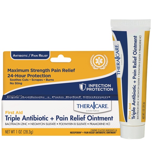 [BRSROEI6OZ5W2D3L] TheraCare Triple Antibiotic + Pain Relief Ointment | First Aid | Maximum Strength Relief | 24-Hour Protection | 1.0 oz | Dual Action Wound Care for Minor Scrapes and Cuts