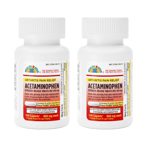 [BRSREBTQOUPWK3L6] GeriCare Acetaminophen Extended-Release 650mg, Pain Reliever Caplets for Joint and Muscle Discomfort 100 Count (Pack of 2)