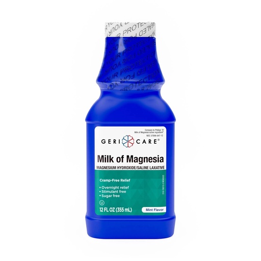 [BRSRACD6O4MWGFIY] GeriCare Milk of Magnesia, Magnesium Hydroxide 1200mg | Mint Flavor | Constipation Relief | Cramp-Free, Saline Laxative | 12 Fl Oz (Pack of 1)