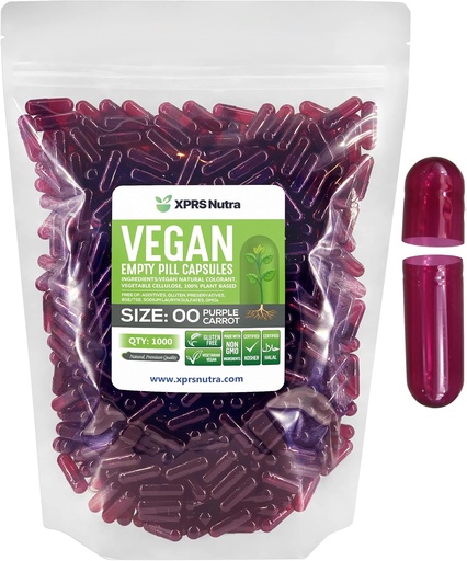 [BRSWYGQ7DIBW2DTG] XPRS Nutra Size 00 Empty Capsules - 1000 Count Empty Vegan Capsules - Vegetarian Empty Pills - DIY Vegetable Capsule Filling- Veggie Pill Caps (Purple Carrot)