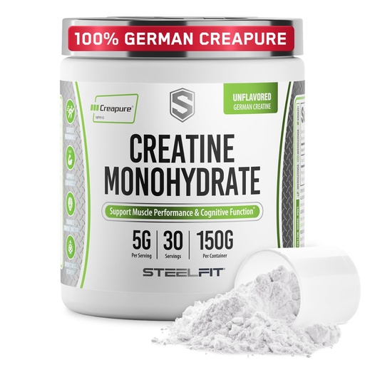[BRSRACD2CUFBAD3A] SteelFit Creapure Creatine Monohydrate Powder - German Creatine Powder for Men & Women - Gym Workout Nutritional Supplements for Muscle Gain, Brain Health & Strength Building, 5g Per Serv, 30 Servings