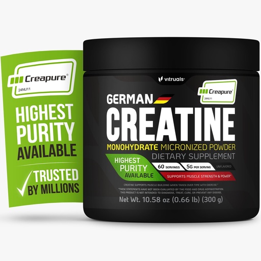 [BRSREYD7CR6GA3DV] Creapure Creatine Monohydrate Powder – 10.58oz (0.66lb) (300g) German Creatine – Ultra-Pure for Strength & Recovery – 100% Made in Germany – with Scoop – Vegan, Keto-Friendly, Gluten-Free