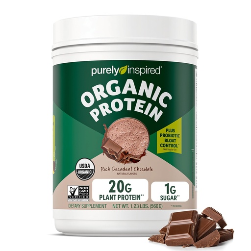 [BRSWIHA7OYHRW23Y] Purely Inspired Plant-Based Protein Powder for Men & Women, Rich Decadent Chocolate (16 Servings) - Vegan & Organic - 20g of Pea Protein Powder for Smoothies & Shakes - Dairy-Free, & Gluten-Free