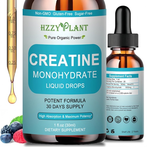 [BRSRGEA2CECGG2YY] Creatine Liquid Drops - 98% High Absorption Creatine Monohydrate for Women & Men - Creatine 5000mg for Muscle Strength, Muscle Builder, Energy Boost, Pre-Workout - Sugar Free, Non-GMO & Gluten Free