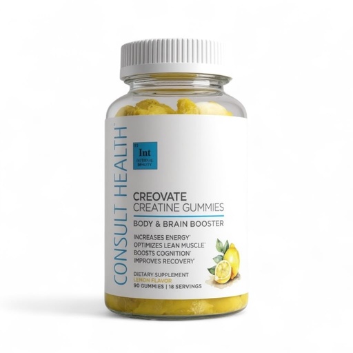 [BRSREC36OUFGMEQ6] Consult Health CREOVATE CREATINE MONOHYDRATE Gummies 5g Dose for Men & Women to Support Muscle, Strength, Recovery, Cognitive Health & Memory, Zero Sugar, Gluten Free, Natural Lemon, 90 Count
