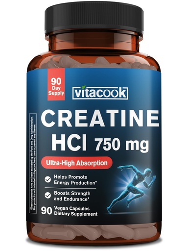 [BRSREH32BYNGEC3J] Creatine HCl 750mg, Ultra-High Absorption, Easily Digestible, No Bloat, No Load, Boosts Strength, Endurance, Energy Production, for Men & Women, 90 Vegan Capsules