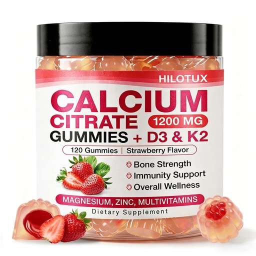 [BRSRGGAFOECRGHIV] Calcium 1200 mg with Vitamin D3, K2, Calcium Supplements for Women & Men, Plus Magnesium Zinc for Bones, Muscle & Immune Support, High Absorption StrawberryFlavor 120 Calcium Gummies