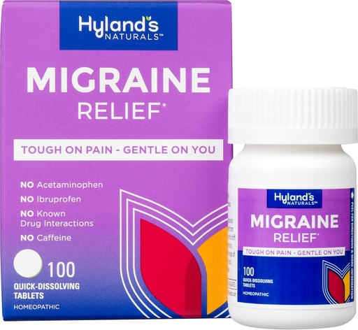 [BRSWYEAOBYCGGF3O] Hyland's Migraine Headache Natural Pain Relief Tablets, Pack of 1, 100 Count (Packaging May Vary)