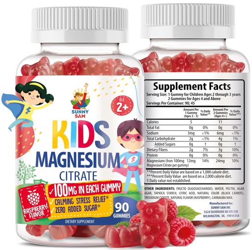 [BRSROAQEAABBUGY2] Magnesium Gummies for Kids & Adults - 100mg - Calm Magnesium Chews - Magnesium Citrate Chewable Supplement for Mood & Muscle Support - Citrato de Magnesio para Niños - 90 Gummies