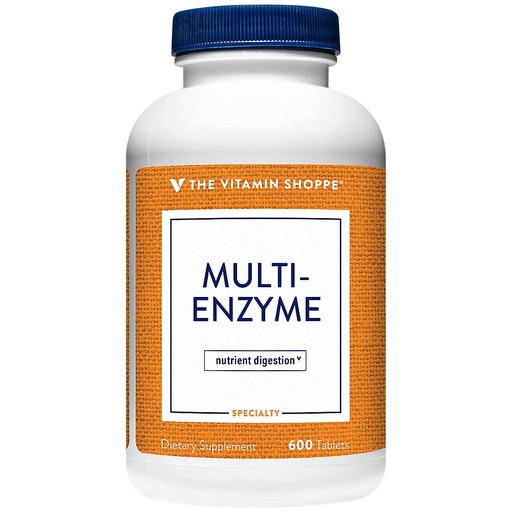 [BRSWIYTYOEDRE3AZ] The Vitamin Shoppe Digestive Enzymes - Complete Multi-Enzyme Formula | Protein Fat Carb Digestion | 600 Tablets | Plant-Based