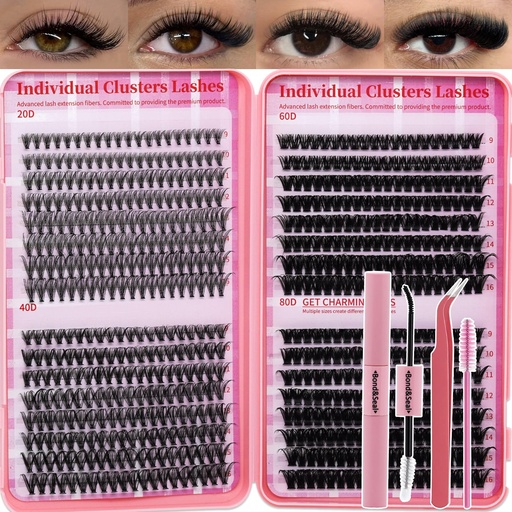 [BRSREYYKAR7Q2HTJ] Lash Clusters Kit for Beginners Eyelash Clusters Kit Lashes Clusters Kit Cluster Lashes Pestañas Postizas Naturales with Lash Bond&Seal,Lash Tweezers,Brush RITALASH(640pcs 20D+40D+60D+80D Kit,9-16mm)