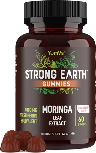[BRSRMYD4OB6Q4AI2] Strong Earth - Moringa Gummies 400mg - Super Food Greens Supplement for Energy Boost - Natural Multi Vitamin Moringa Oleifera Leaf Extract Gummy, 60 Ct - Tastier Than Pills or Capsules