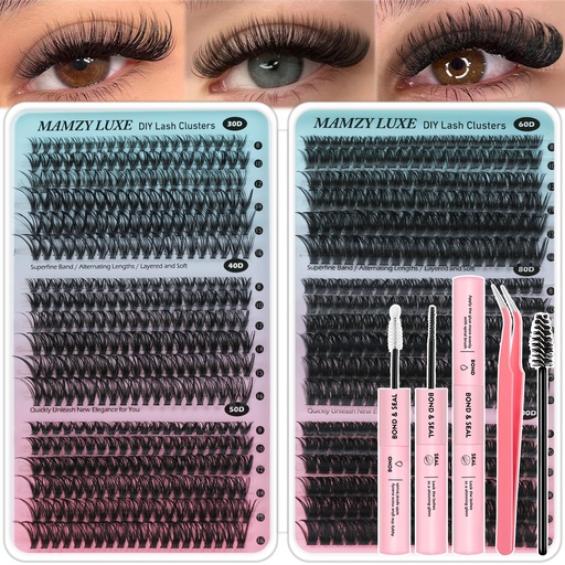 [BRSRGZQKOZ5QG3DB] Lash Clusters Kit 708Pcs Individual Cluster Lash Extensions Kit 30D+40D+50D+60D+80D+100D Wispy Eyelash Clusters with Lash Bond and Seal and Tweezers 10-16mm 6 Styles Mix Lashes Clusters Kit