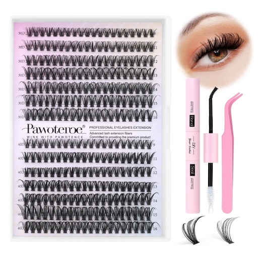 [BRSROZL5AF7QYFYV] Pawotence Lash Extension Kit DIY 280pcs Lash Clusters Eyelash Extension Kit, 9-16mm 30D 40D Individual Lashes Kit with Lash Bond and Seal, Lash Tweezers for Self Use (30D&40D, 0.07D, 9-16mm, Kit)