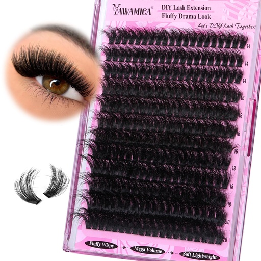 [BRSROAYCCUHQEELF] Yawamica Fluffy Lash Clusters Thick 200D Volume Eyelash Clusters 14-20mm Wispy Individual Lashes D Curly Cluster Eyelash Extensions 240pcs DIY Lash Extension for Beginners