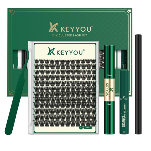 [BRSROZL2AV6AKAL5] KEYYOU Lash Clusters Kit 144pcs Thick Volume D Curl Eyelash Clusters Lash Extension Kit with Mascara Brush Bond and Seal Glue Remover Applicators and Brush for DIY Lash Extensions (Y02)