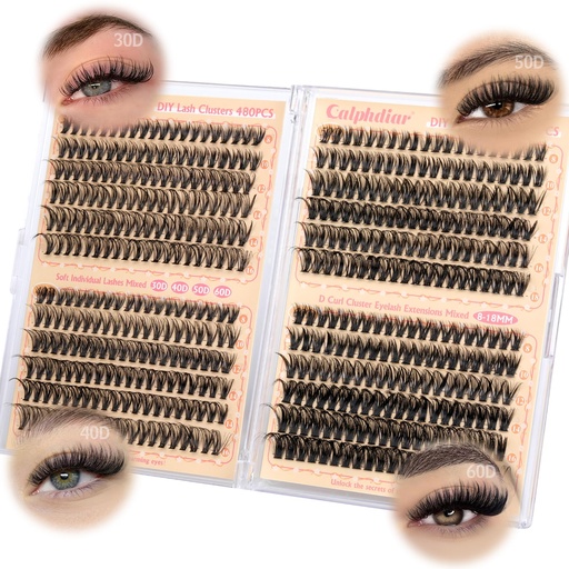 [BRSRA2T7AQCBE23G] calphdiar Wispy Lash Clusters 30D+40D+50D+60D Individual Lashes 480PCS Eyelash Clusters Natural Volume Lashes Clusters D-curly Cluster Eyelash Extensions 8-18MM DIY Lash Extension at Home