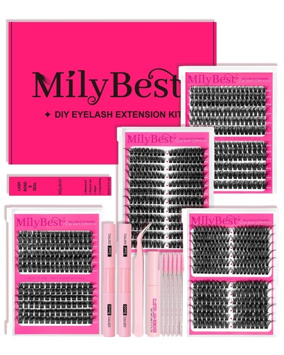 [BRSREGL4OINRGAA2] MilyBest 4 Styles Lash Clusters Kit 864Pcs Eyelash Clusters Lash Kit Volume Lashes Clusters D Curl DIY Individual False Eyelashes with 2 Bond&Seal Wispy Bulk Cluster Eyelash Extensions Kit De Pestañas