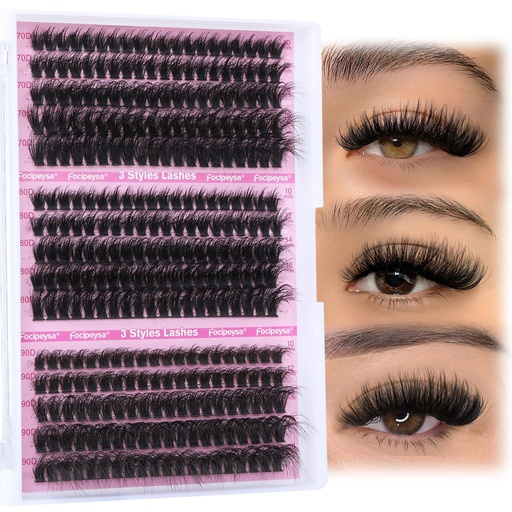 [BRSROHADCUMGOH3V] Volume Lash Extension Mink Thick Cluster Eyelash Extensions 10-18mm Lash Clusters Individual Lash Extensions DIY Clusters Lashes Extension at Home by Focipeysa (300pcs-70P+80P+90P 10-18mm)