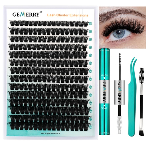 [BRSROCYZOYHWMCDA] GEMERRY Eyelash Extension Kit Thick Curl Fluffy Clusters Kit With Lash Bond and Seal, Tweezers, DIY Lash Extension (80P-10-18mm)