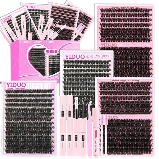 [BRSRECYPAEDQY3IV] YIDUO 4 Styles Lash Clusters Kit 60D+80D+100D+150D Volume Clusters Lashes Extensions Kit with 2 X Bond and Seal 10-18mm Wispy D Curvature Full Individual Eyelash Extensions Kit DIY at Home Easily
