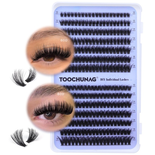 [BRSROHQZPMFRO3A2] Fluff Lash Clusters 60D+80D Thick Eyelash Clusters D Curly Wispy Individual Lashes 10-18mm Cluster Eyelash Extensions 280pcs False Eyelashes DIY Flat Lash Extension by TOOCHUNAG