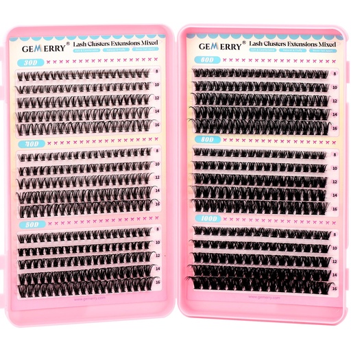 [BRSREAAPPIMA4A3F] GEMERRY 565Pcs Lash Clusters D Curl Volume Eyelashes Clusters Extensions with Thin Band for DIY at home (30D+40D+50D+60D+80D+100D, 8-16mm)