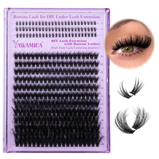 [BRSROBA5BN7WGAIY] Yawamica Cluster Eyelash Extensions Fluffier Lash Clusters with Bottom Lashes 200D Volume Individual Lashes 315pcs Wispy Eyelash Clusters 10-20mm DIY Lash Extension at Home