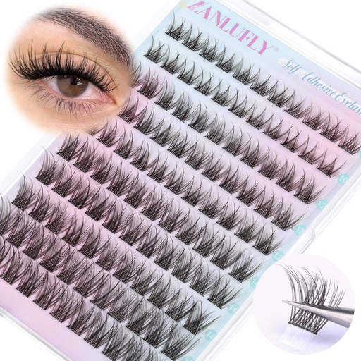 [BRSRAAY5AEIQIHLZ] Self Adhesive Eyelashes Natural Self Adhesive Lash Clusters Pre glued Eyelash Clusters zanlufly No Glue Needed Lashes Wispy C-curly Cluster Eyelash extensions 10-16MM Individual Lashes