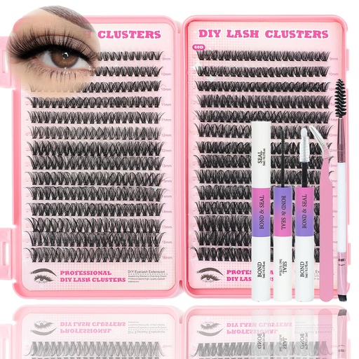 [BRSREFIKCUDRECTK] Lash Clusters Kit, 560 Pcs Eyelashes Clusters Kit 9-16mm Individual Lash Extension Kit D Curl Fluffy Wispy False Eyelashes (50D+60D New, Lash Clusters Kit)