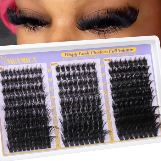 [BRSREFQDCUAQEG3K] Fluffy Lash Clusters 150D+200D+300D Thick Volume Cluster Eyelash Extensions 12-25mm Dramatic Long Eyelash Clusters Wispy Individual Lashes D Curl Cluster Lashes DIY Glam Lash Extension by Yawamica