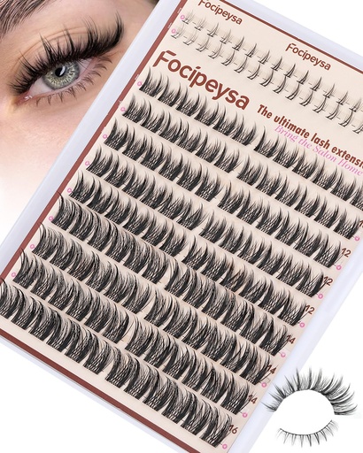 [BRSRAAQBBMHAO33L] Focipeysa Wispy Lash Clusters Natural Eyelash Clusters Pestañas Postizas Naturales Spiky Manga Lash Extensions C Curly Individual Lashes 10-16mm with Bottom Lashes Clusters DIY Lash at Home