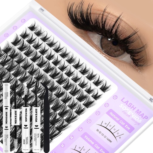 [BRSREEA3BABRG2YY] SOFENIDA Lash Clusters Kit Wispy Lash Clusters Cluster Eyelash Extensions 10-18mm Lash Extension Kit Eyelash Cluster Eyelash Extensions Waterproof DIY Individual Lashes Clusters with Soft Thin Band