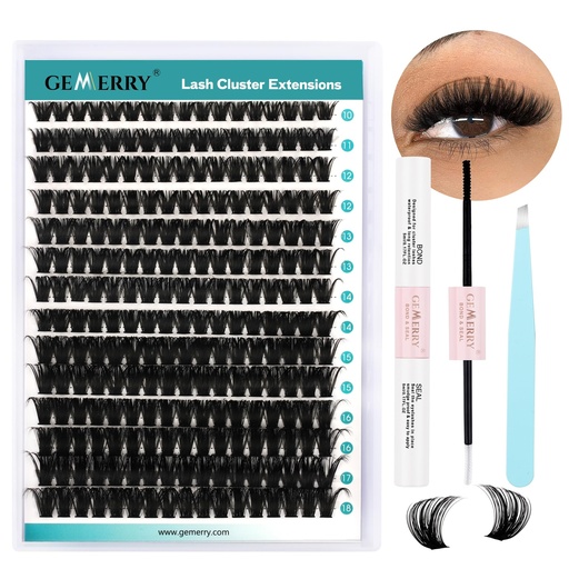 [BRSROCQ5OUHRQD3X] GEMERRY DIY Lash Extension Kit for Beginners 280 PCS Individual Lash Clusters Kit 0.07D 10-18 MIX Eyelash Extension Kit Lash Glue for Eyelash Extensions(80D-0.07D,10-18MIX-KIT)