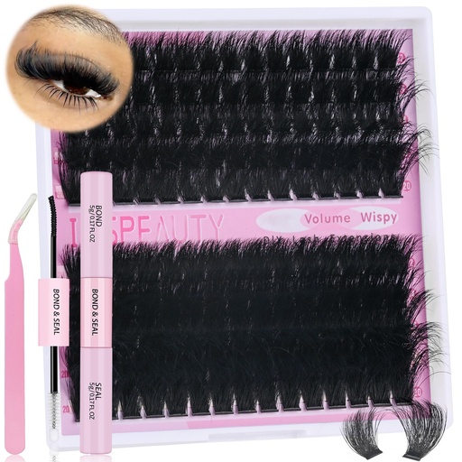[BRSRAAYRCIAQKCL5] Lash Clusters Kit 150D+200D Thick Lash Clusters Eyelash Extension Kit 12-20mm Individual Lashes Kit with Lash Bond and Seal, Lash Tweezers for DIY Lashes Extension by INSPEAUTY