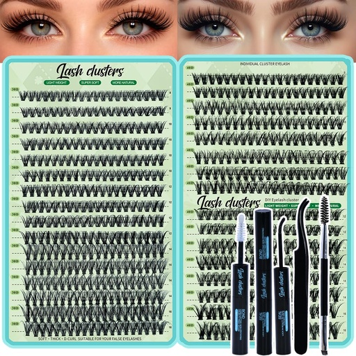 [BRSRGZ3QOQAWE3Q3] Lash Clusters Kit 640pcs Wispy Lash Clusters 30D+40D Eyelash Clusters D Curl Individual Lash Extensions Natural 9-16mm with Bond & Seal, Brush, Tweezers