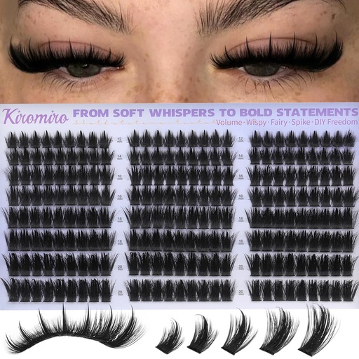 [BRSREAIYC4IQIGTX] Kiromiro Lash Clusters with Spikes Cluster Eyelash Extensions 12-20mm Wispy Lashes Clusters 216pcs Fluffy DIY Cluster Lashes Extensions Fairy Individual Eyelash Clusters