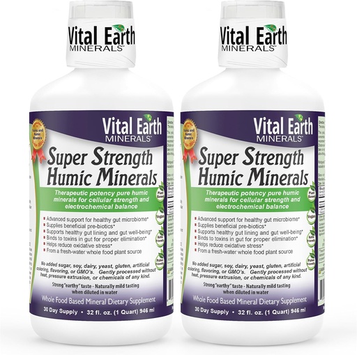 [BRSROGAKCJ7WK23H] Vital Earth Minerals Super Strength Humic Minerals 2-Pack – Fulvic Acid Supplement with 70+ Trace Minerals, Electrolytes for Detox & Digestion, 32 Oz Ea + 1 Oz Cup