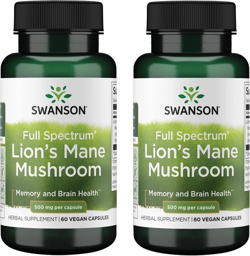 [BRSWGFAZDF5BUDTK] Swanson Full Spectrum Lion's Mane Mushroom - Brain Health Supplement to Support Memory, Focus & Clarity* - May Also Aid Immune, Heart & Digestive Health - Gluten-Free & Non-GMO - 60 Capsules (2 Pack)