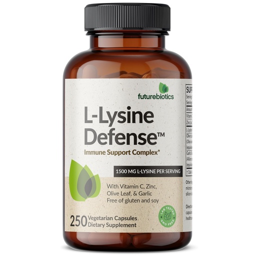 [BRSRABIOOEBRYFDP] Futurebiotics L-Lysine Defense Immune Support Complex 1500 MG Per Serving with Vitamin C, Zinc, Olive Leaf & Garlic - Non-GMO, 250 Vegetarian Capsules