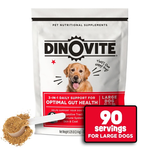 [BRSWYZDRCEJRAFAV] Dinovite Probiotic Supplement for Dogs, Omega 3, Hot Spot Relief, Skin & Coat Supplement, 90 Day Supply for Large Dogs